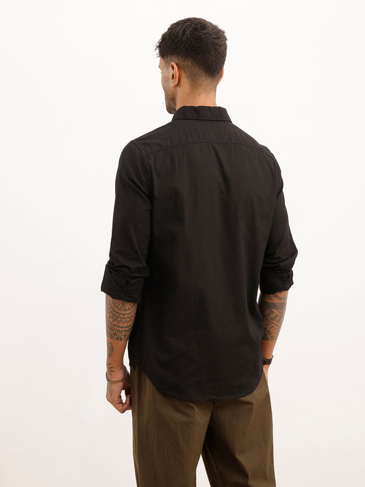 Solid Regular Fit Full Sleeve Shirt | Black