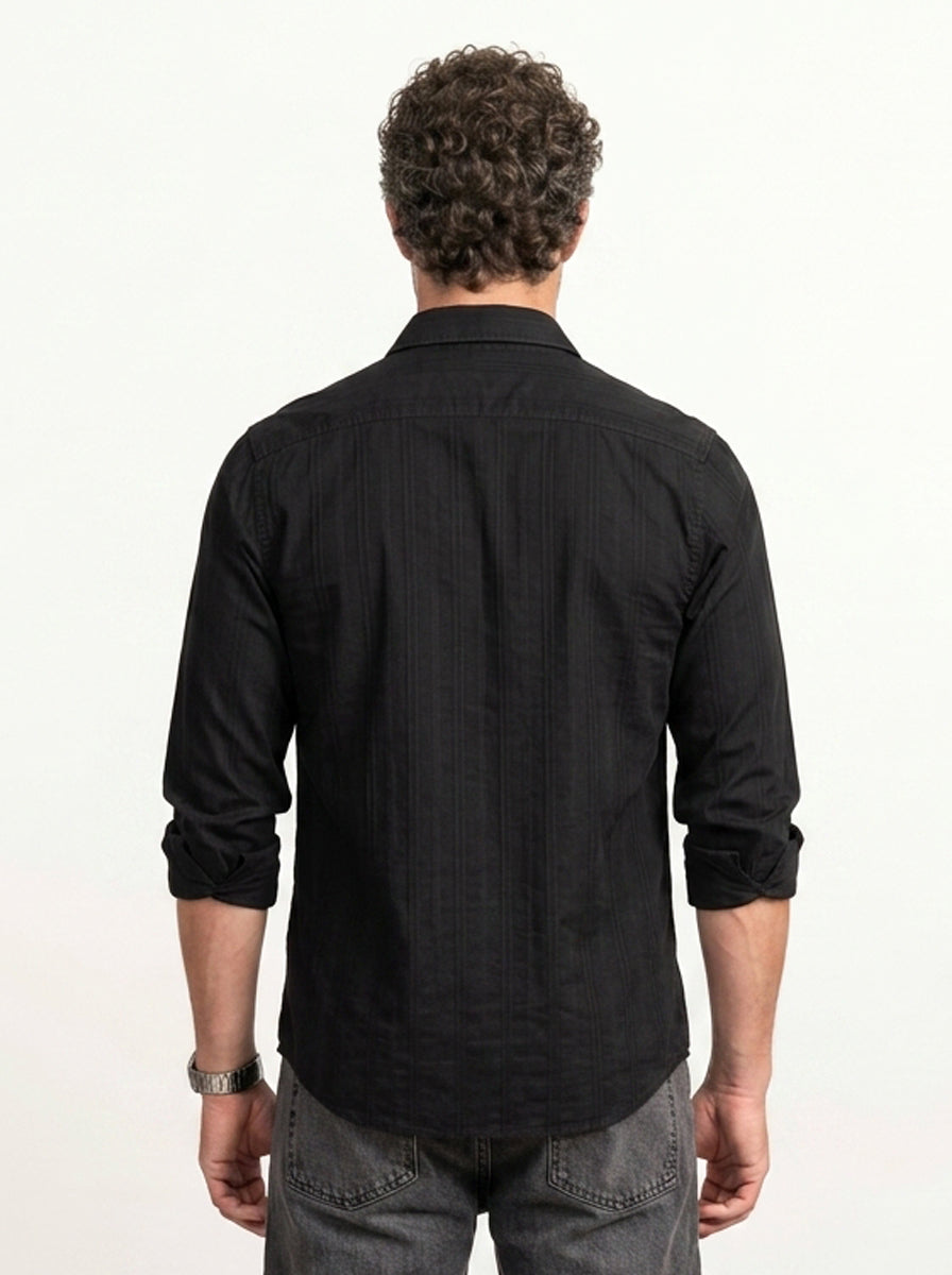Textured Slim Fit Full Sleeves Shirt | Black
