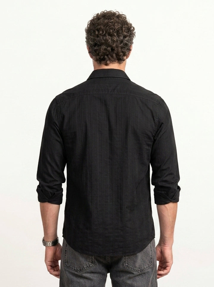 Textured Slim Fit Full Sleeves Shirt | Black