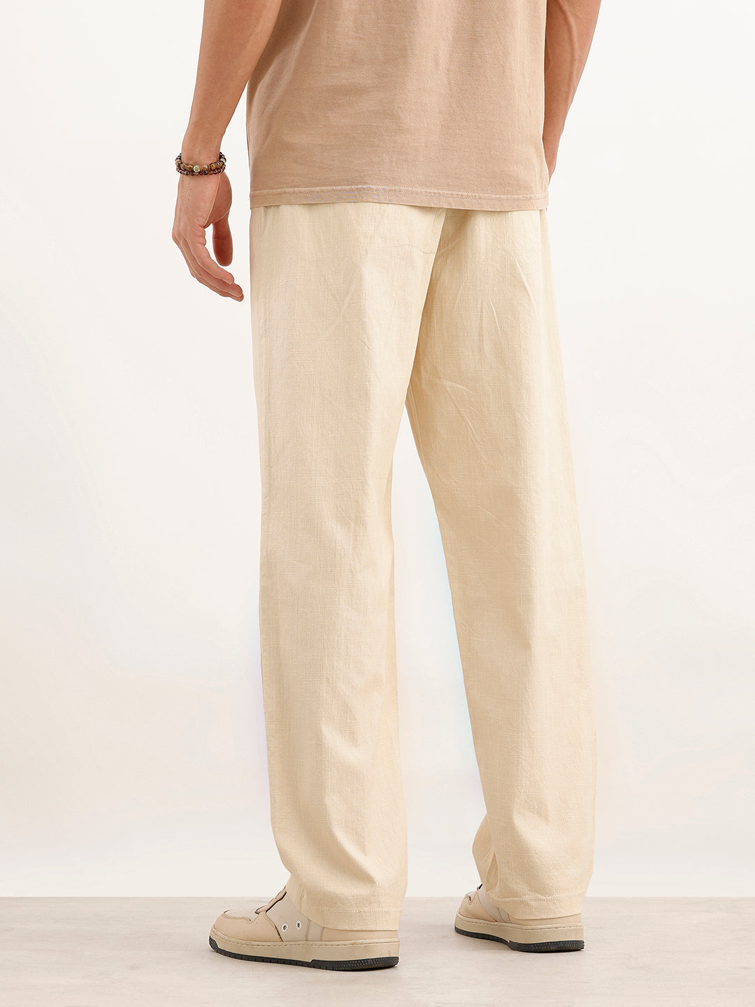 Classic Solid Loose Fit Trouser | Beige