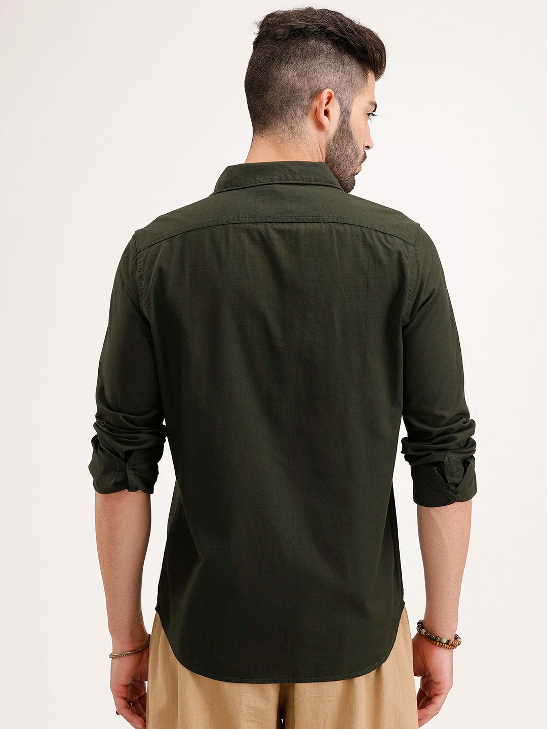 Solid Regular Fit Linen Blend Shirt | Olive