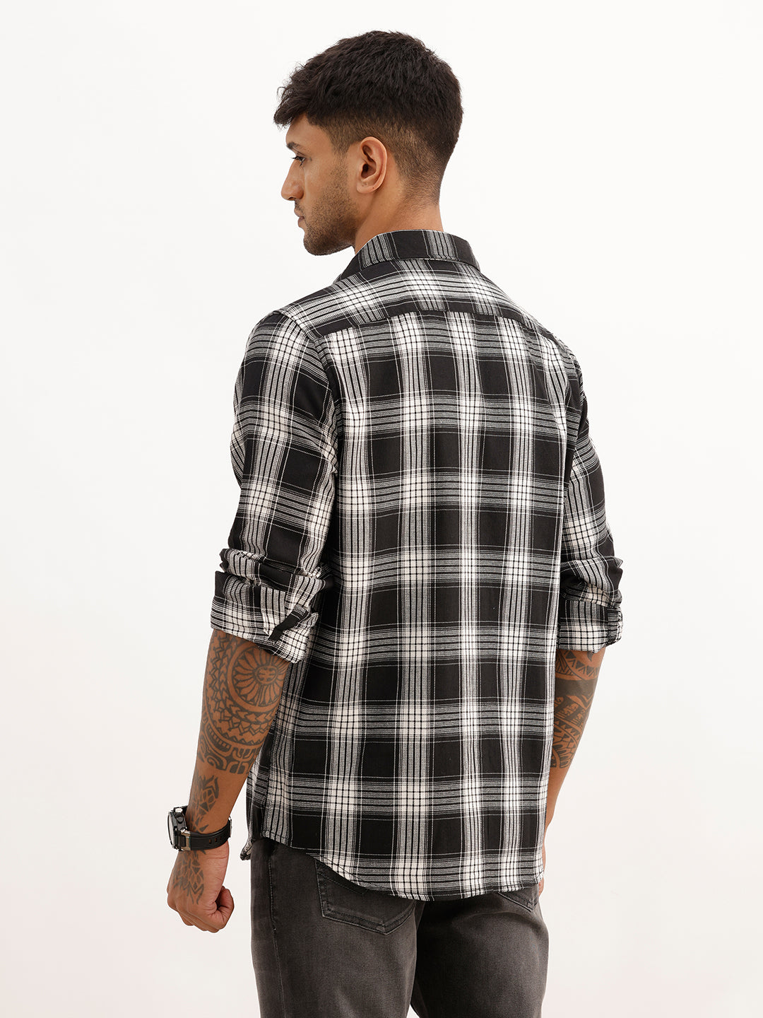 Regular Fit Full Sleeve Checkered Shirt | Black