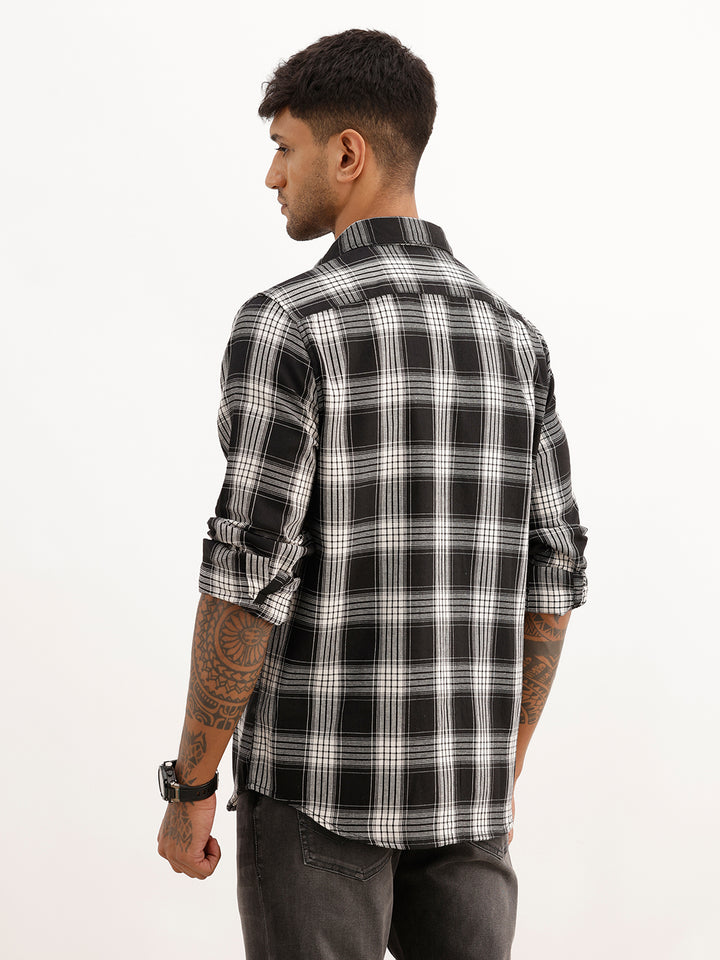 Regular Fit Full Sleeve Checkered Shirt | Black