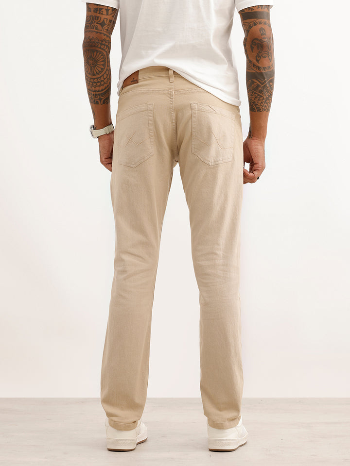 Solid Slim Fit Denim Jeans | Beige