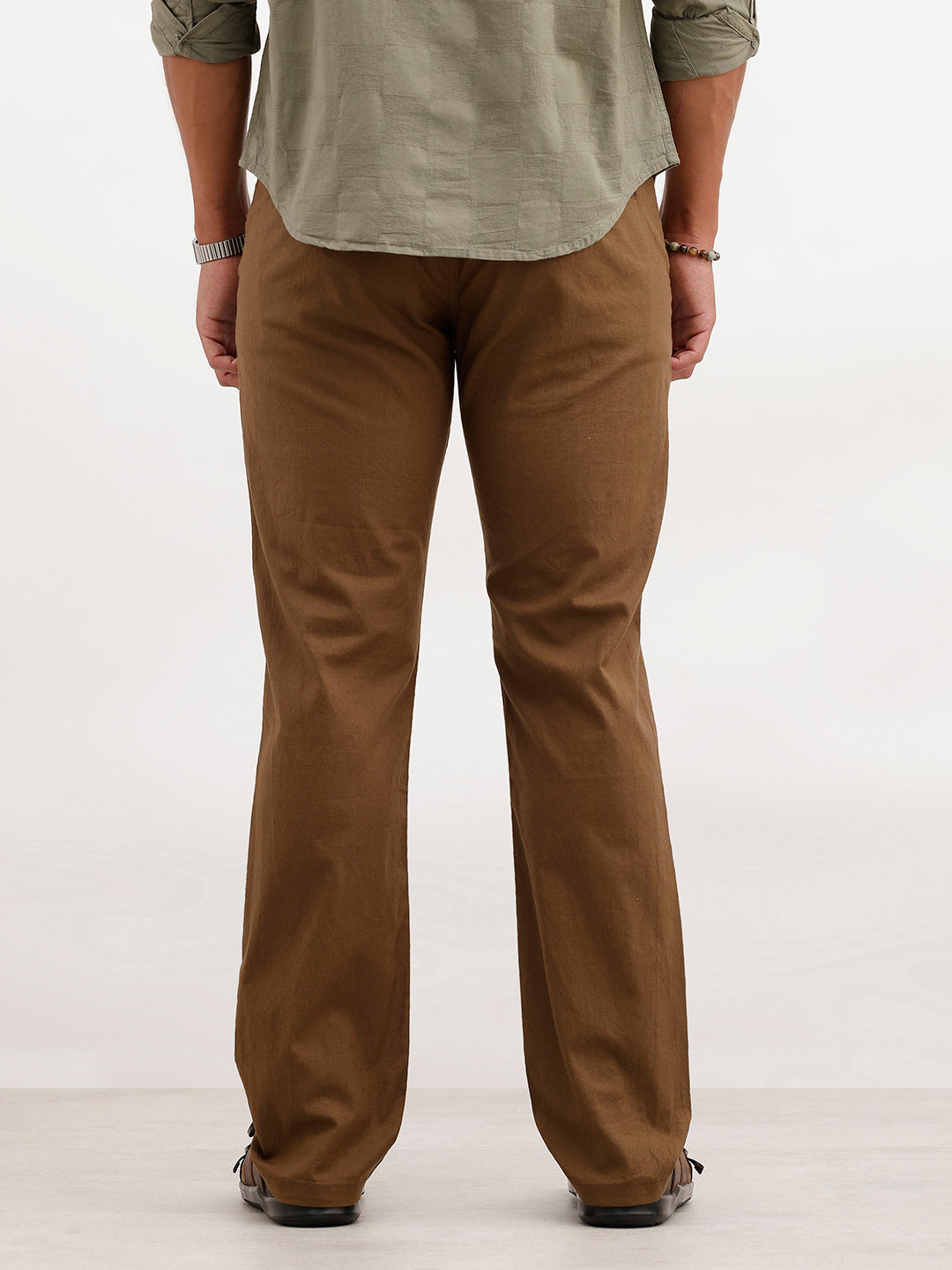 Solid Straight Fit Trouser | Brown