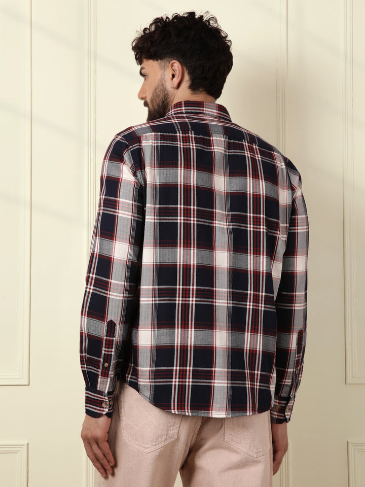 Large Scale Checks Cotton Shirt | Navy Blue
