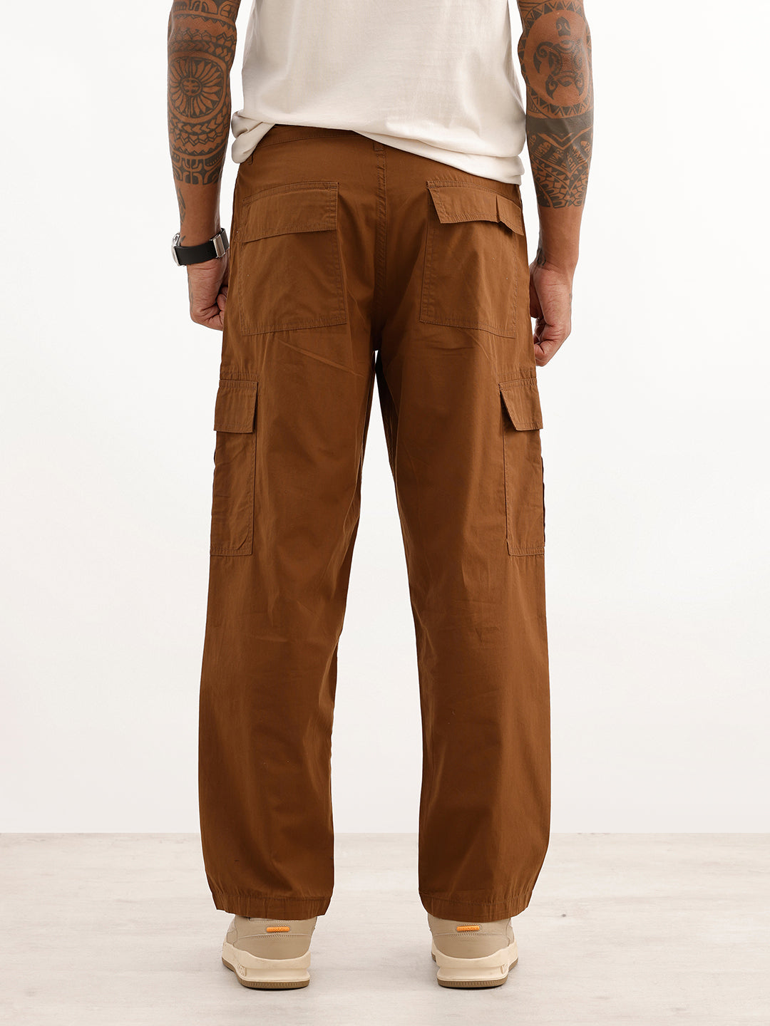 Solid Loose Fit Cargo Trouser | Brown