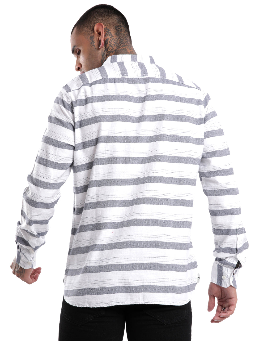 Premium Grey And White Striped Shirt