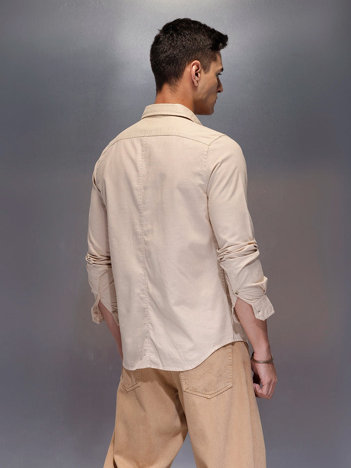 Men's minimal full sleeve shirt for everyday wear | Beige