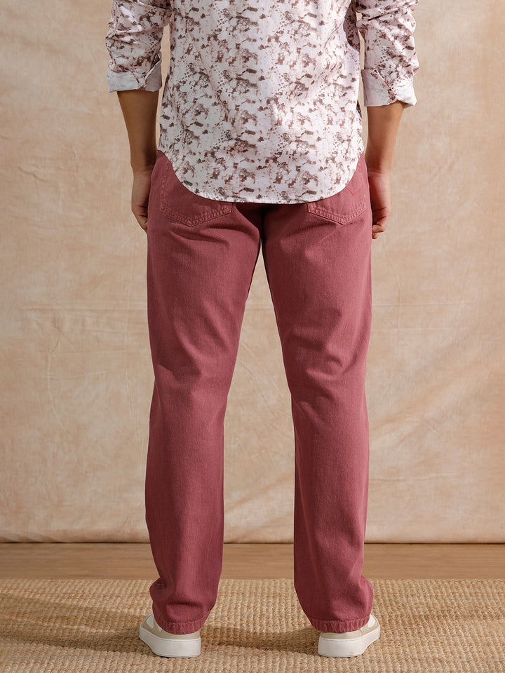 Casual Heavy Fade Relaxed Fit Jeans | Maroon