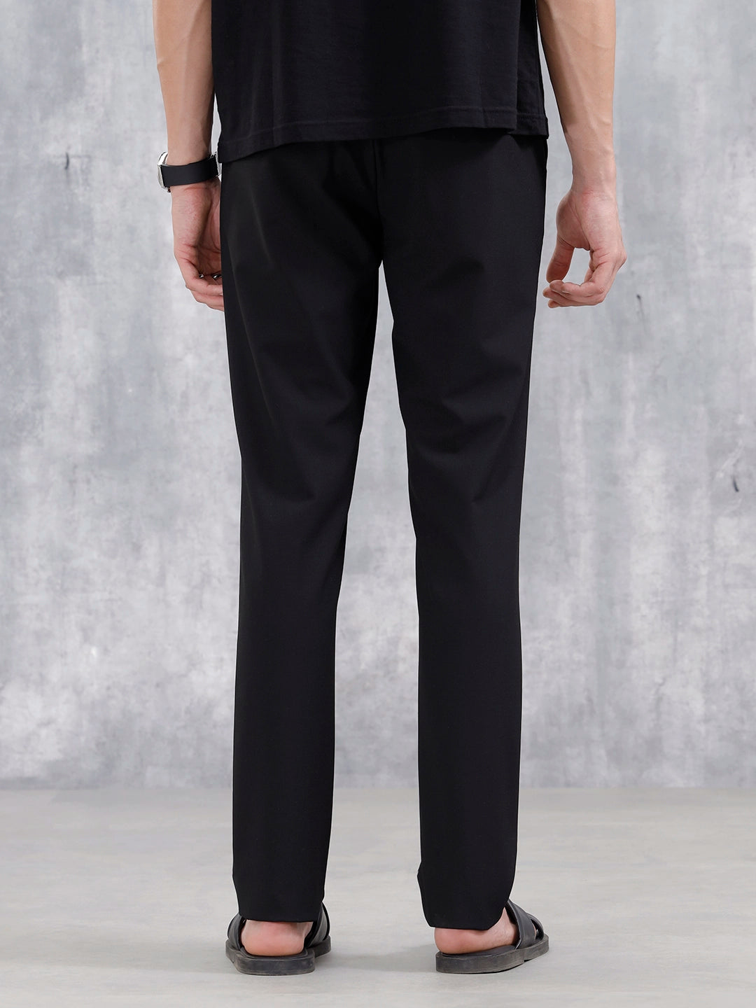 Slim Fit Poly Viscose Lycra Trousers | Black