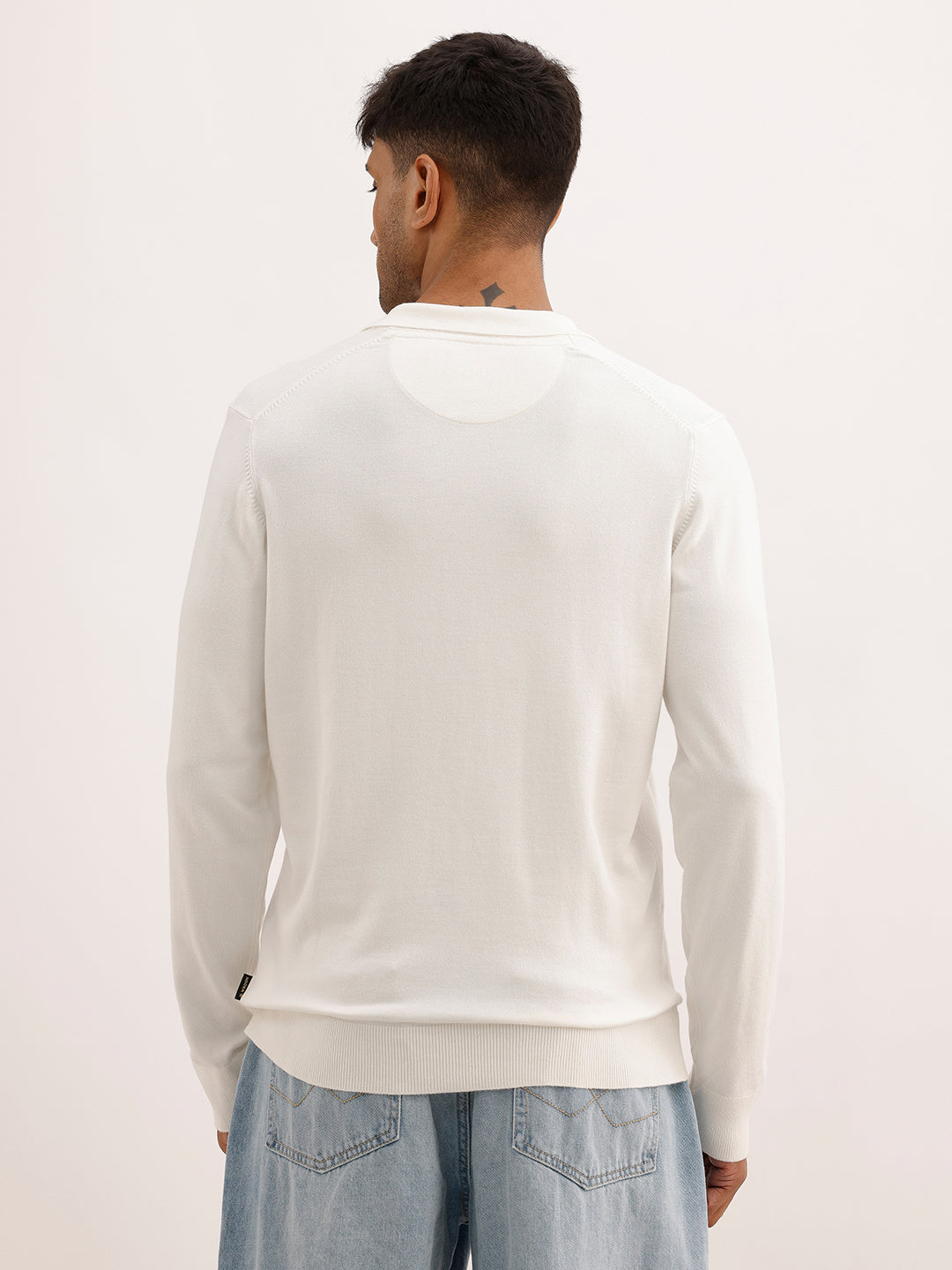 Solid Slim Fit Full Sleeve Polo T-Shirt | Off White | WPT02FSSL1630S