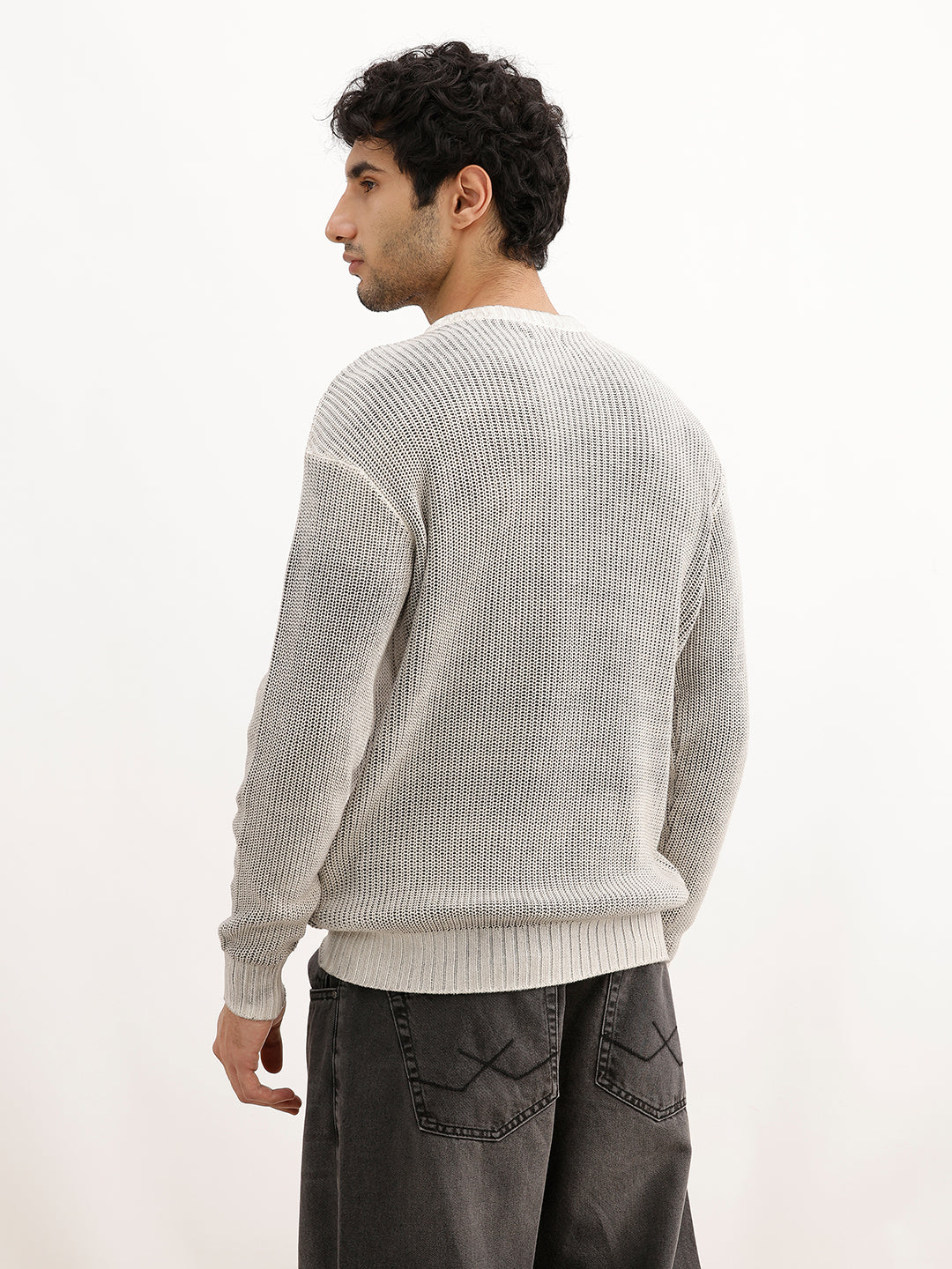 Solid Comfort Fit Knitted Sweatshirt | Grey
