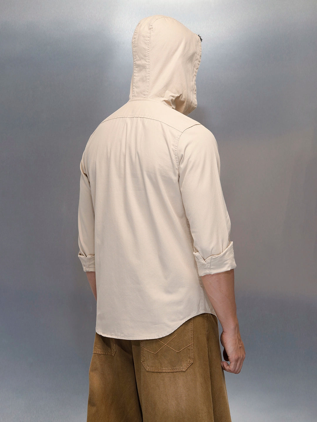 Men's Slim Fit Casual Hooded Shirt | Brown
