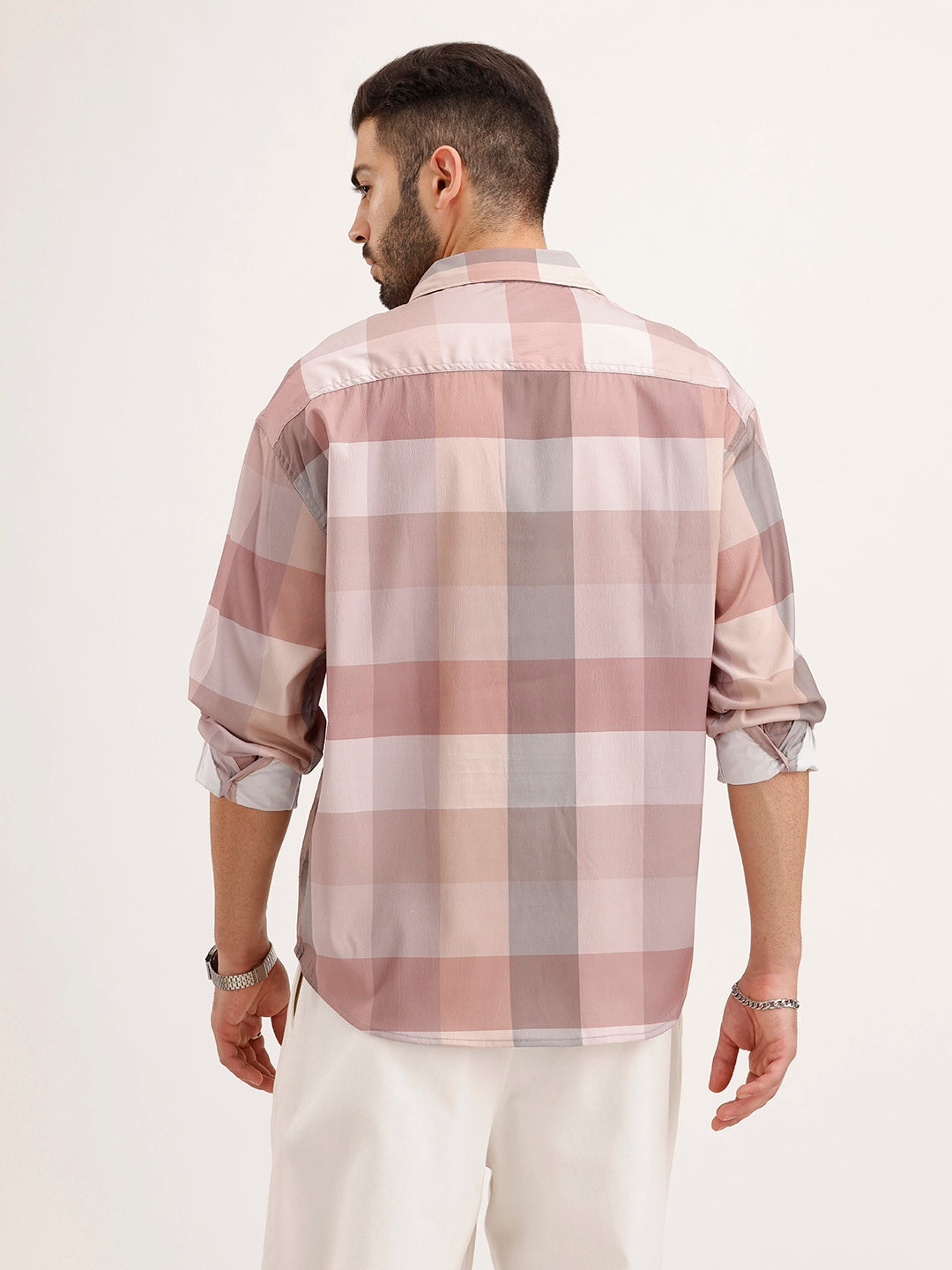 Oversized Fit Checkered Shirt | Pink