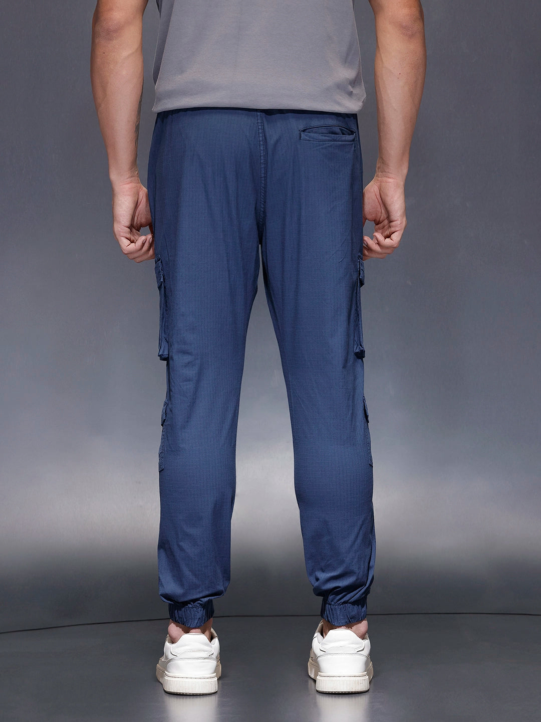 Men's casual Slim fit trousers with mutiple utility pockets | Navy Blue