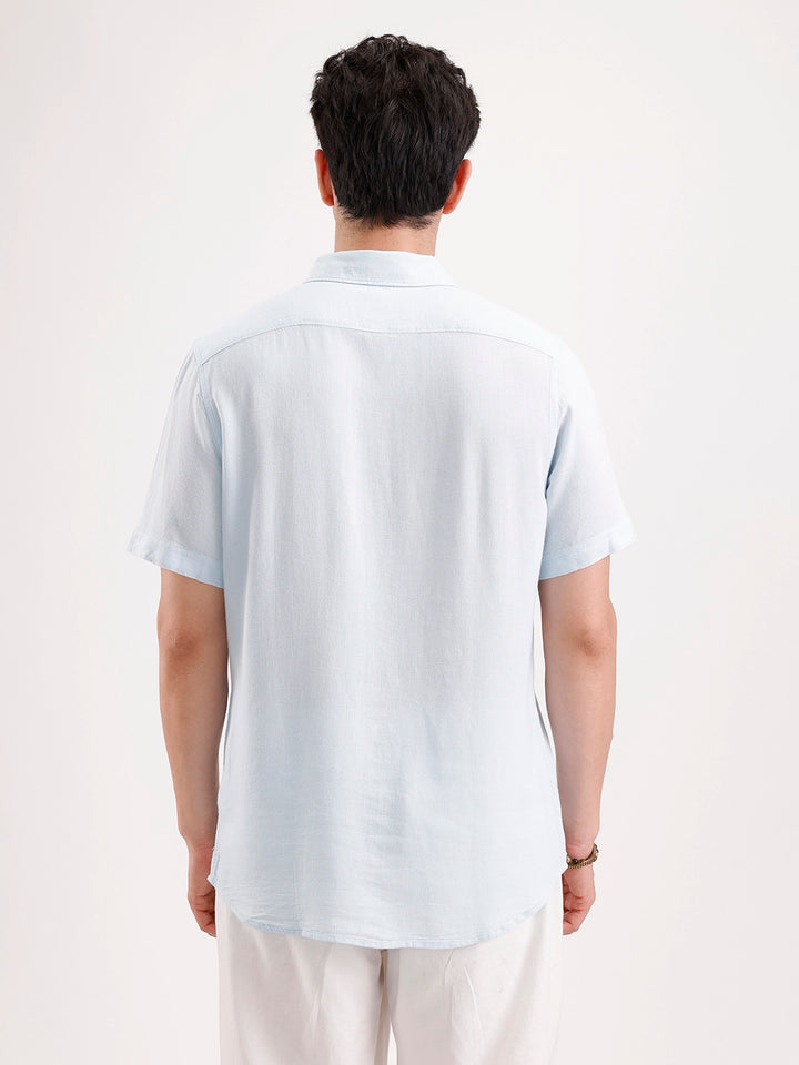 Slim Fit Half Sleeve Linen Blend Shirt  | Light Blue
