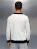 Textured Knit Sweater with Contrast Trim | White