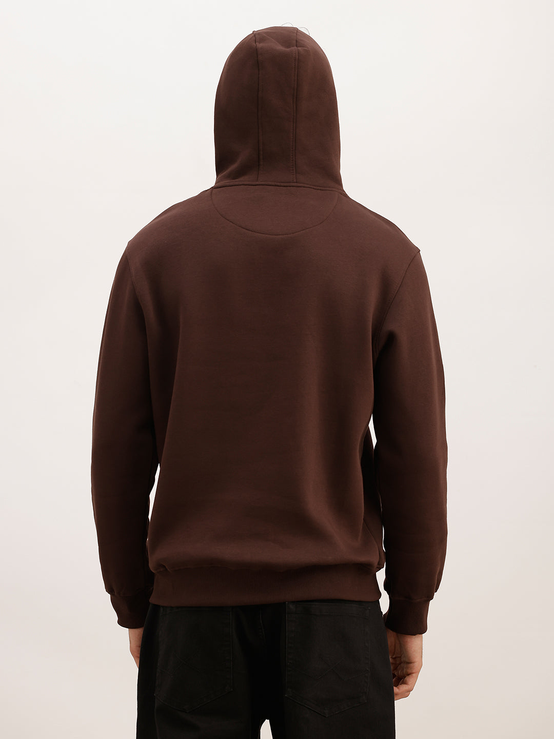 Solid Flock Printed Hooded Sweatshirt | Brown