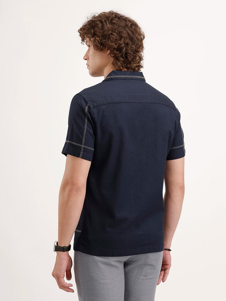 Resort Collar Slim Fit Shirt | Navy Blue