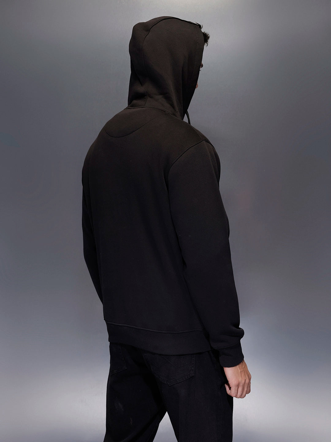 Men's comfort fit sweatshirt with contract zip and print design | Black