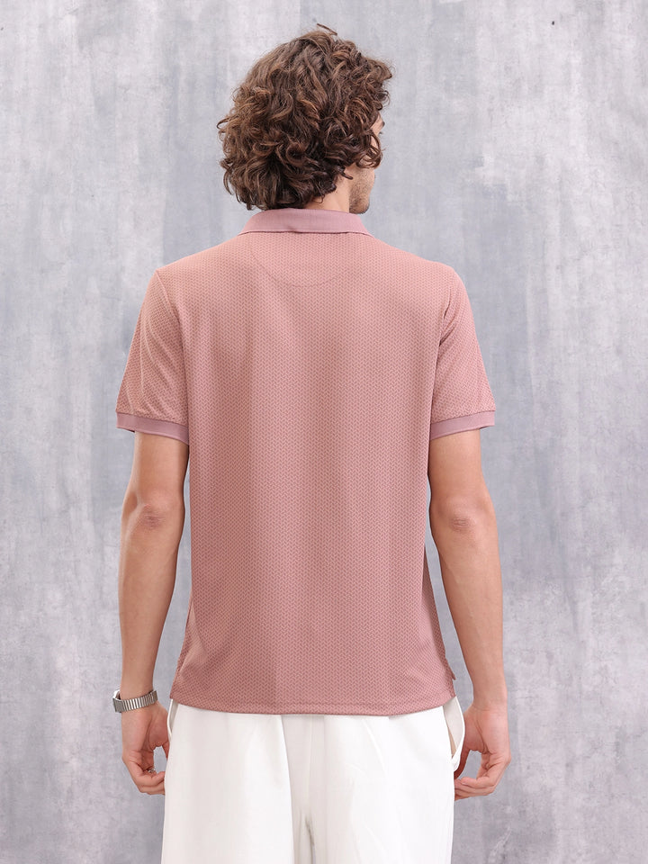 Solid Textured Slim Fit Polo T-Shirt | Pink