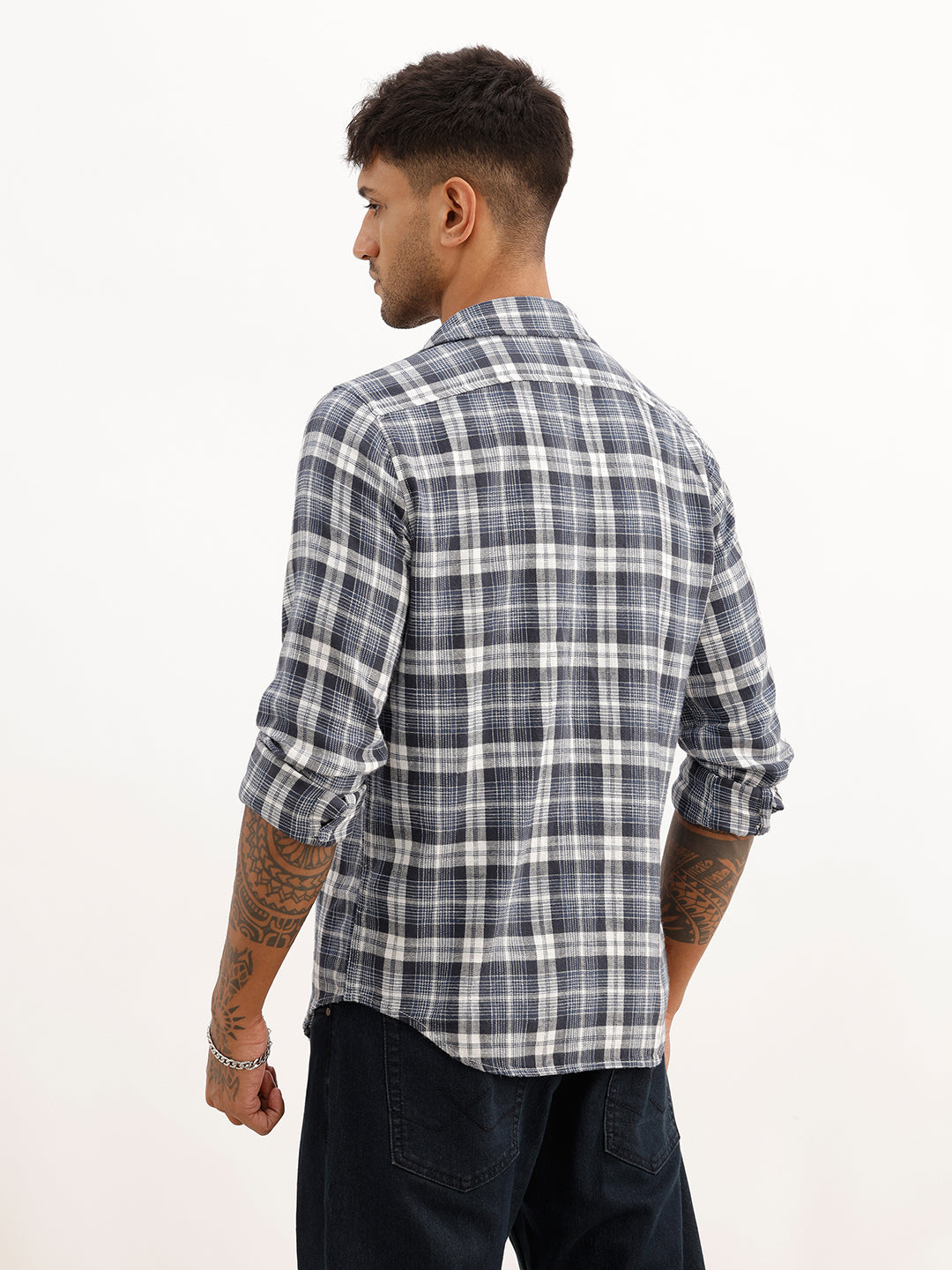 Slim Fit Checkered Full Sleeve Shirt | Blue