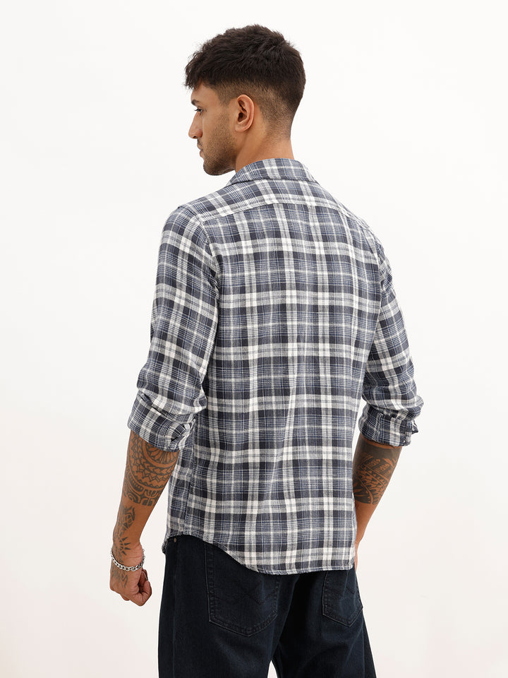Slim Fit Checkered Full Sleeve Shirt | Blue