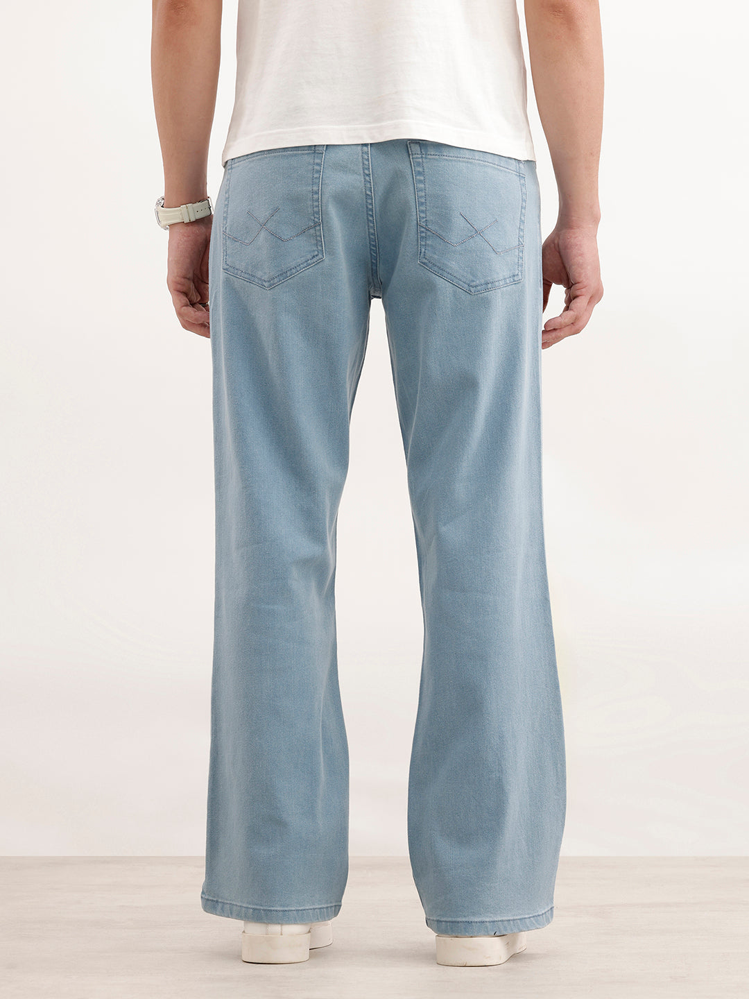 Bootcut Fit Solid Denim Jeans  | Light Blue