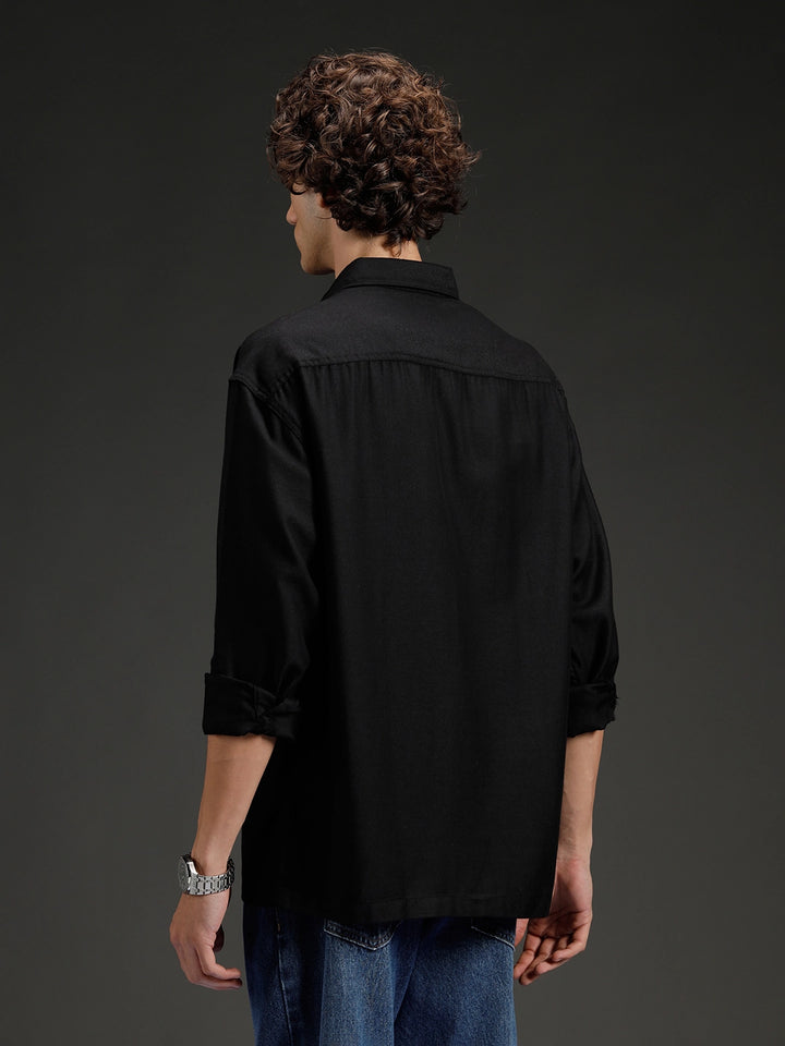 Men's casual oversized fit double pocket shirt | Black