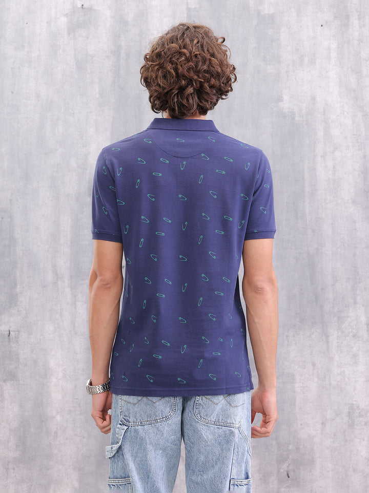 Graphic Aop Polo T-Shirt  | Navy Blue