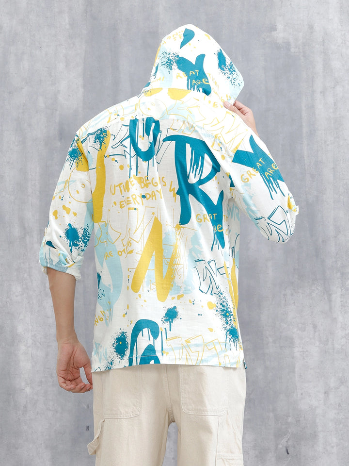 Graffiti AOP Hooded Shirt | White