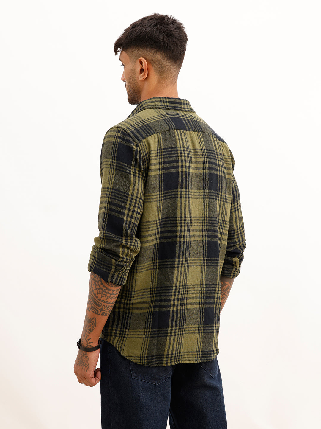 Classic Slim Fit Checkered Shirt | Olive