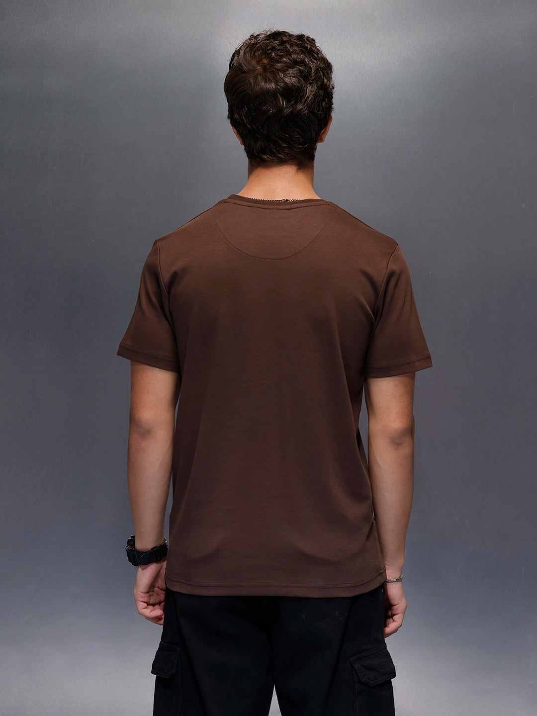 Men's Casual Slim Fit Wrogn Branded Tee  |  Brown