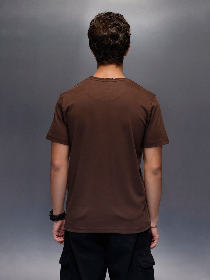 Men's Casual Slim Fit Wrogn Branded Tee  |  Brown