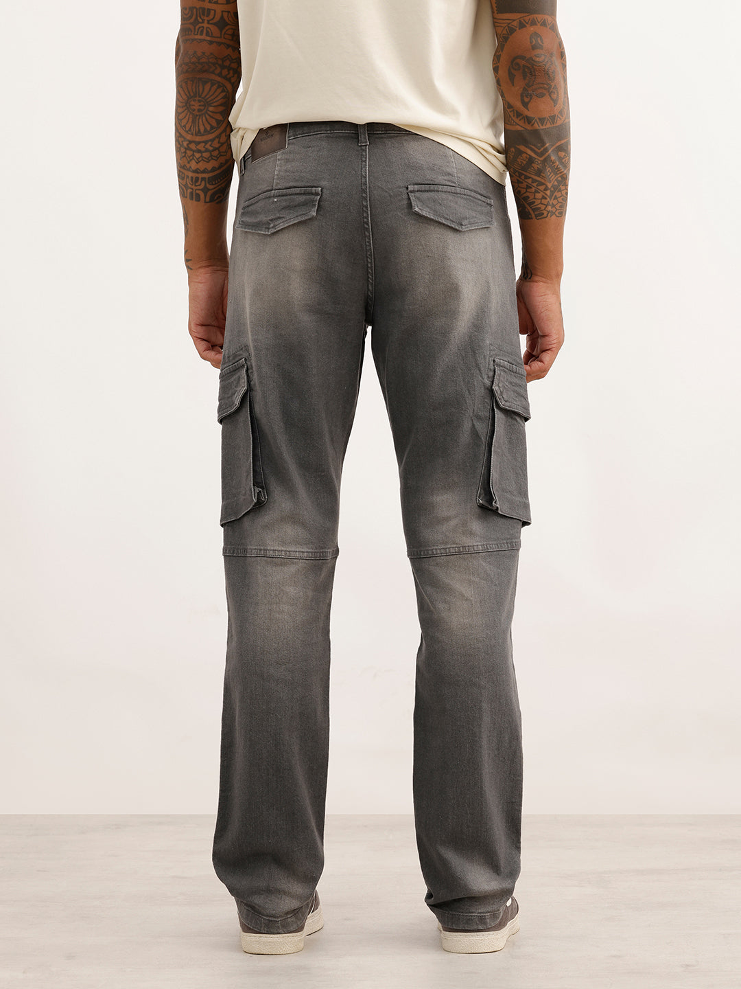 Faded Straight Fit Denim Cargo | Grey