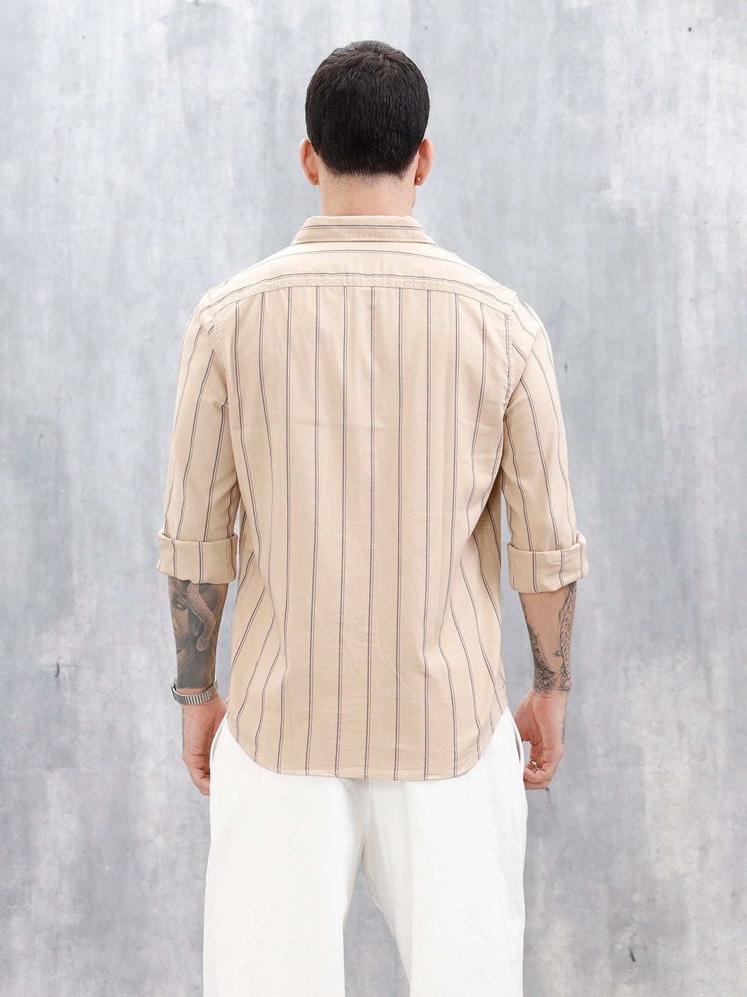 Wrogn Men’S Regular Fit Striped Shirt | Khaki