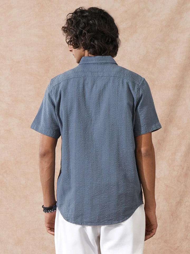 Textured Short Sleeve Shirt | Blue