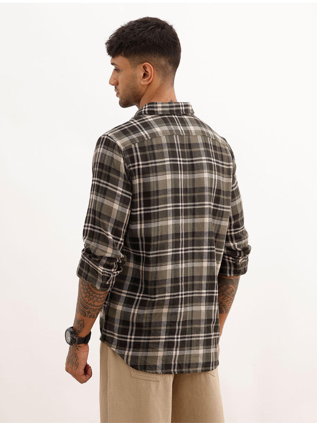 Slim Fit Flannel Full Sleeve Shirt | Olive