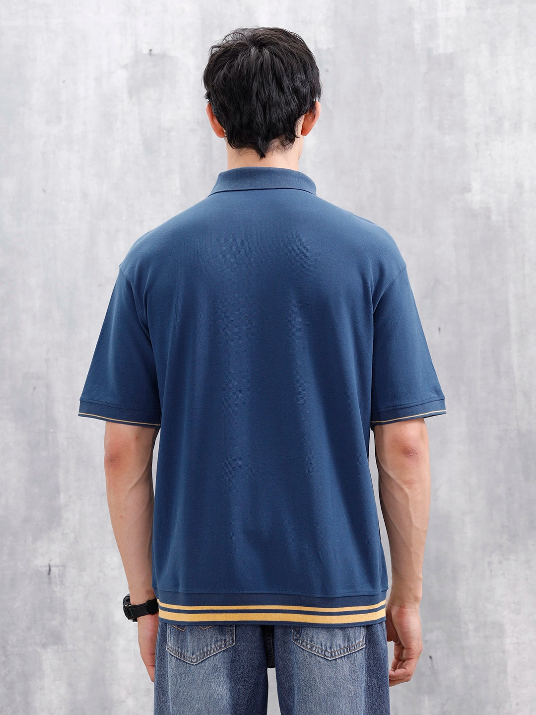 Oversized Polo T-Shirt With Contrast Trim Details | Dark Blue