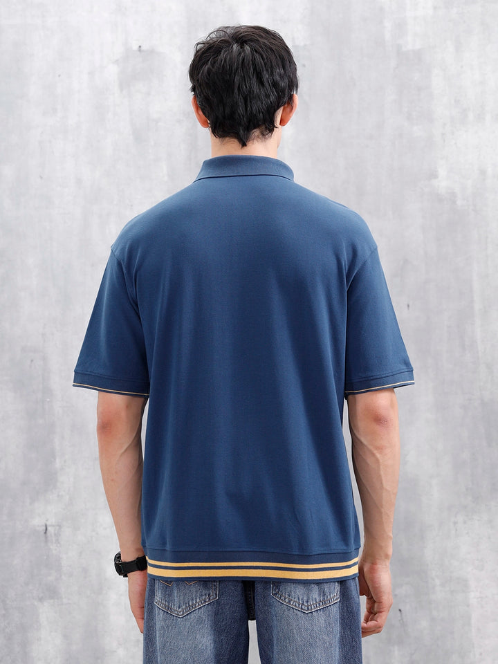Oversized Polo T-Shirt With Contrast Trim Details | Dark Blue