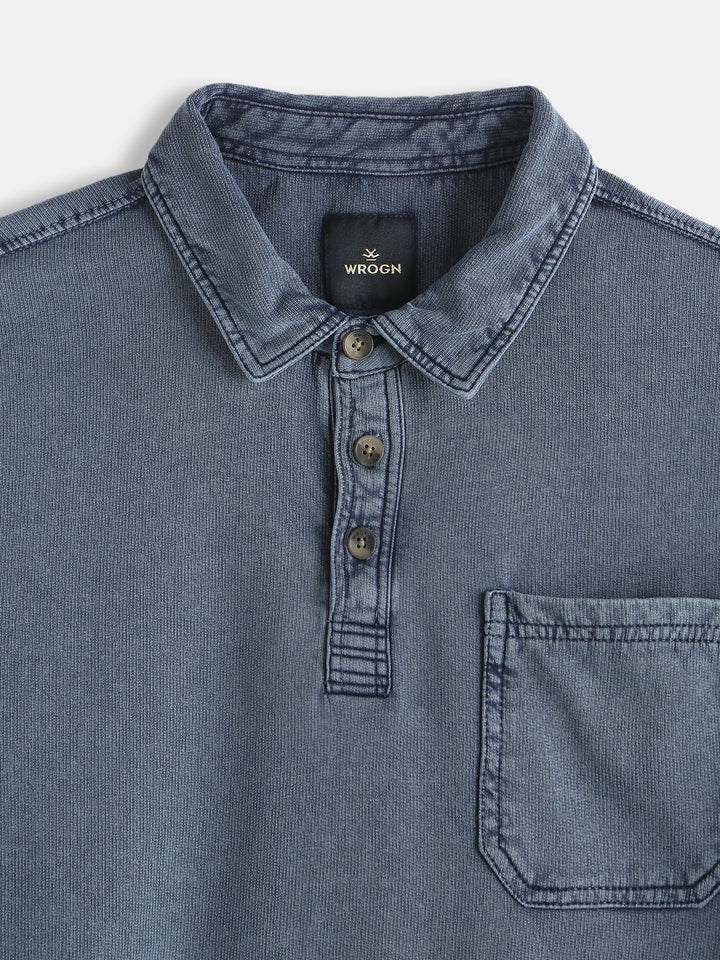 Washed Slim Fit Polo T-Shirt | Navy Blue