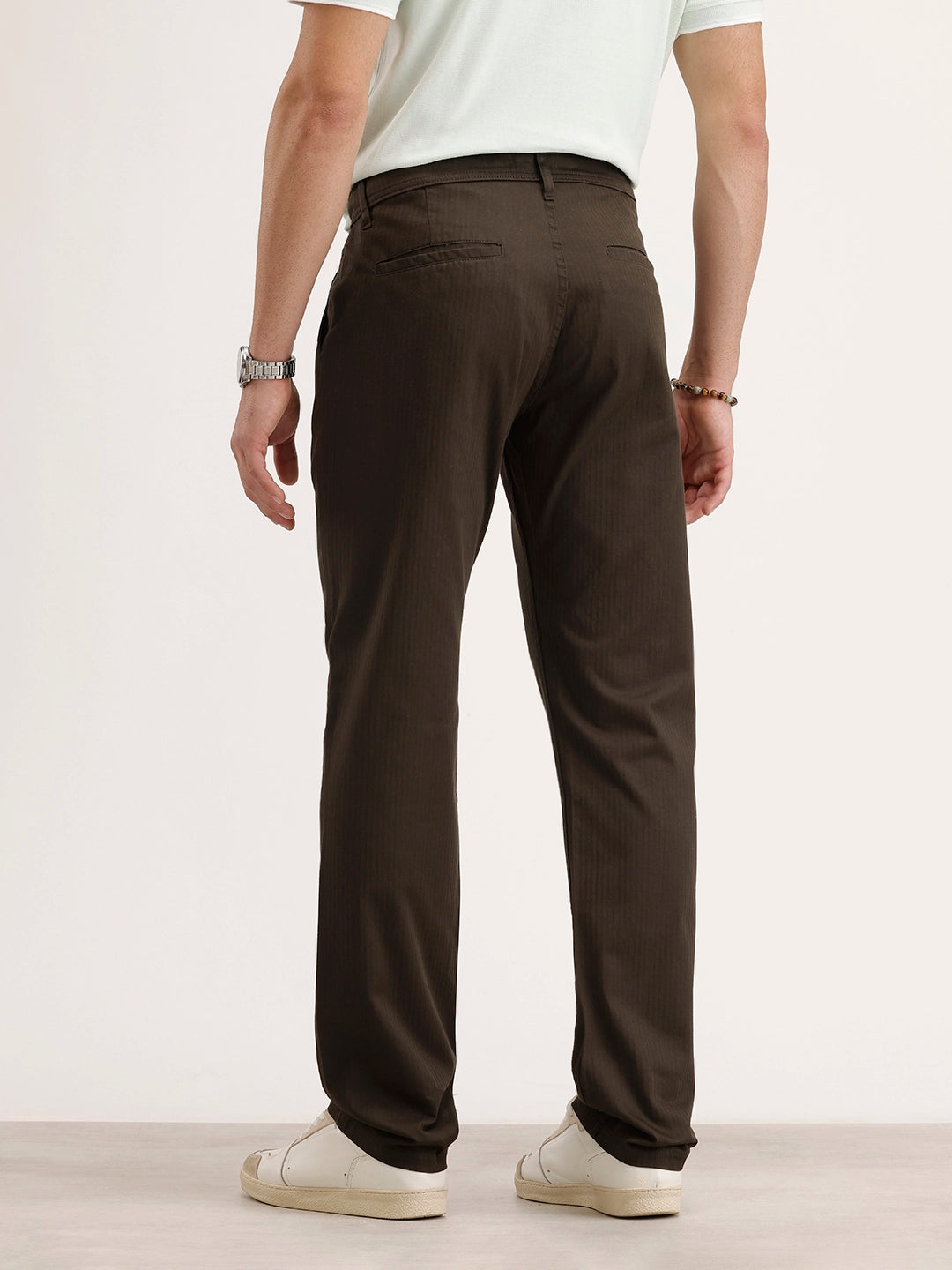 Straight Fit Herringbone Trouser | Olive