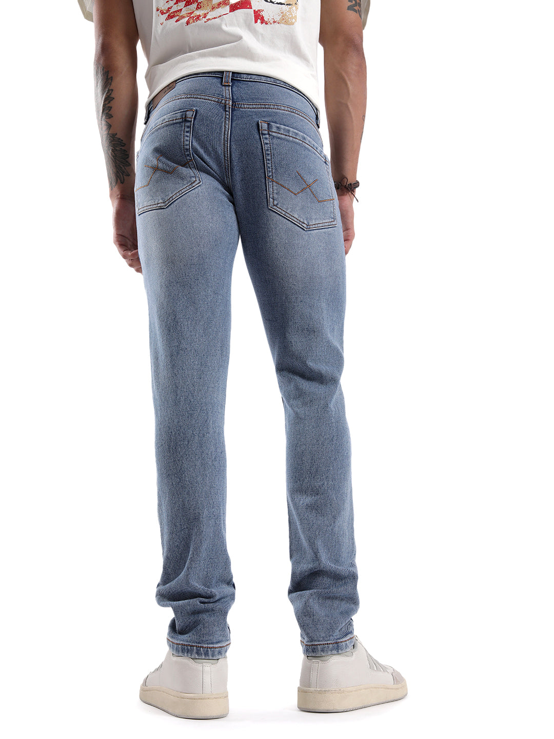 Mild Distressed Blue Tapered Jeans