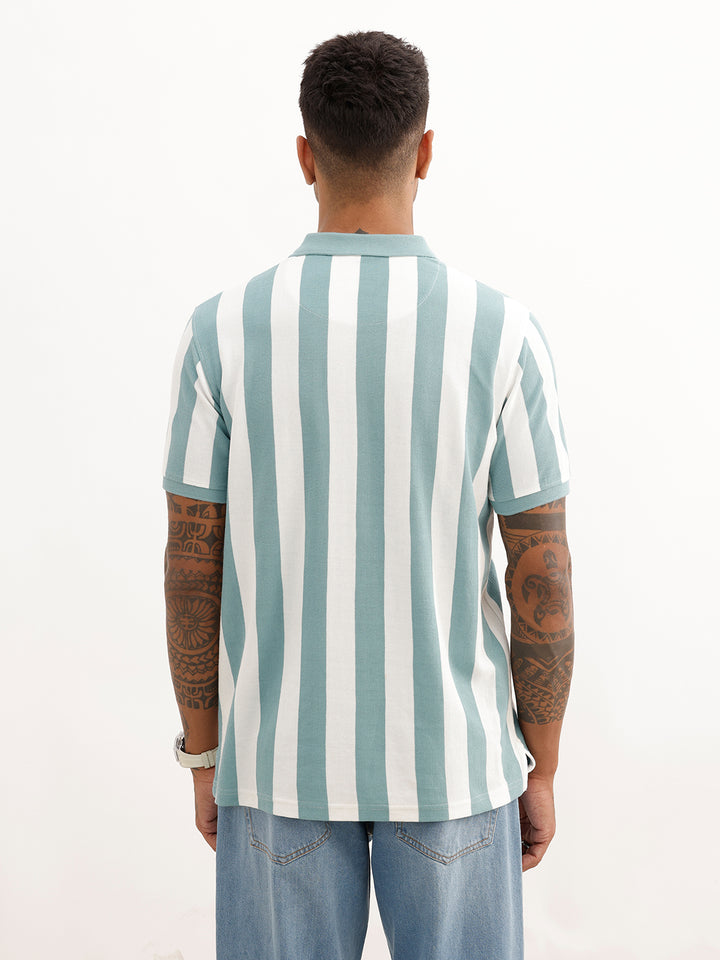 Slim Fit Striped Polo T-Shirt | White