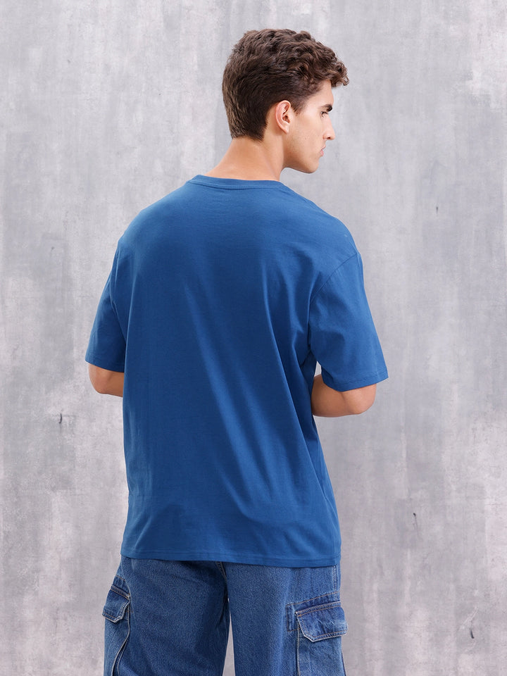 Graphic Printed Oversized Fit Brand Logo Embroidered T-shirt | Blue