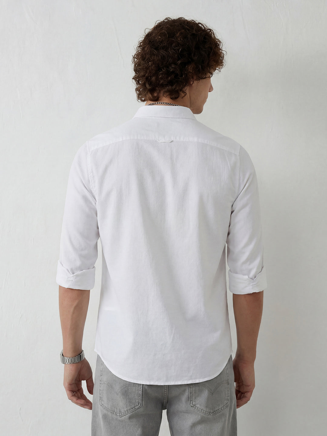 Slim Fit Solid Full Sleeve Shirt | White