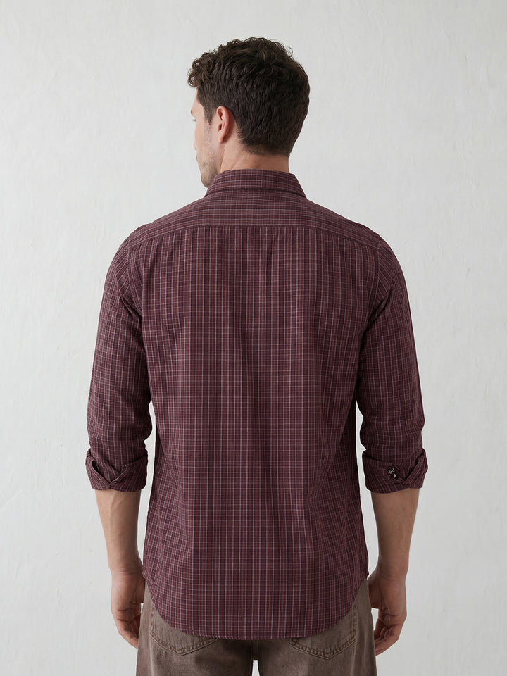 Heritage Checks with Modern Varsity Style slim fit shirt | Brown