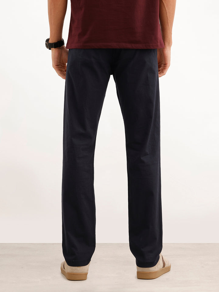 Solid Slim Fit Pleated Trouser | Navy Blue
