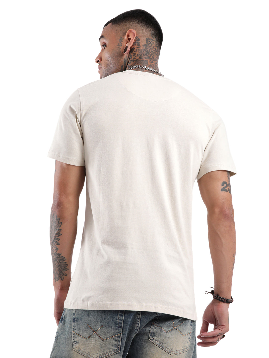 Wrogn Way Printed Beige T-Shirt